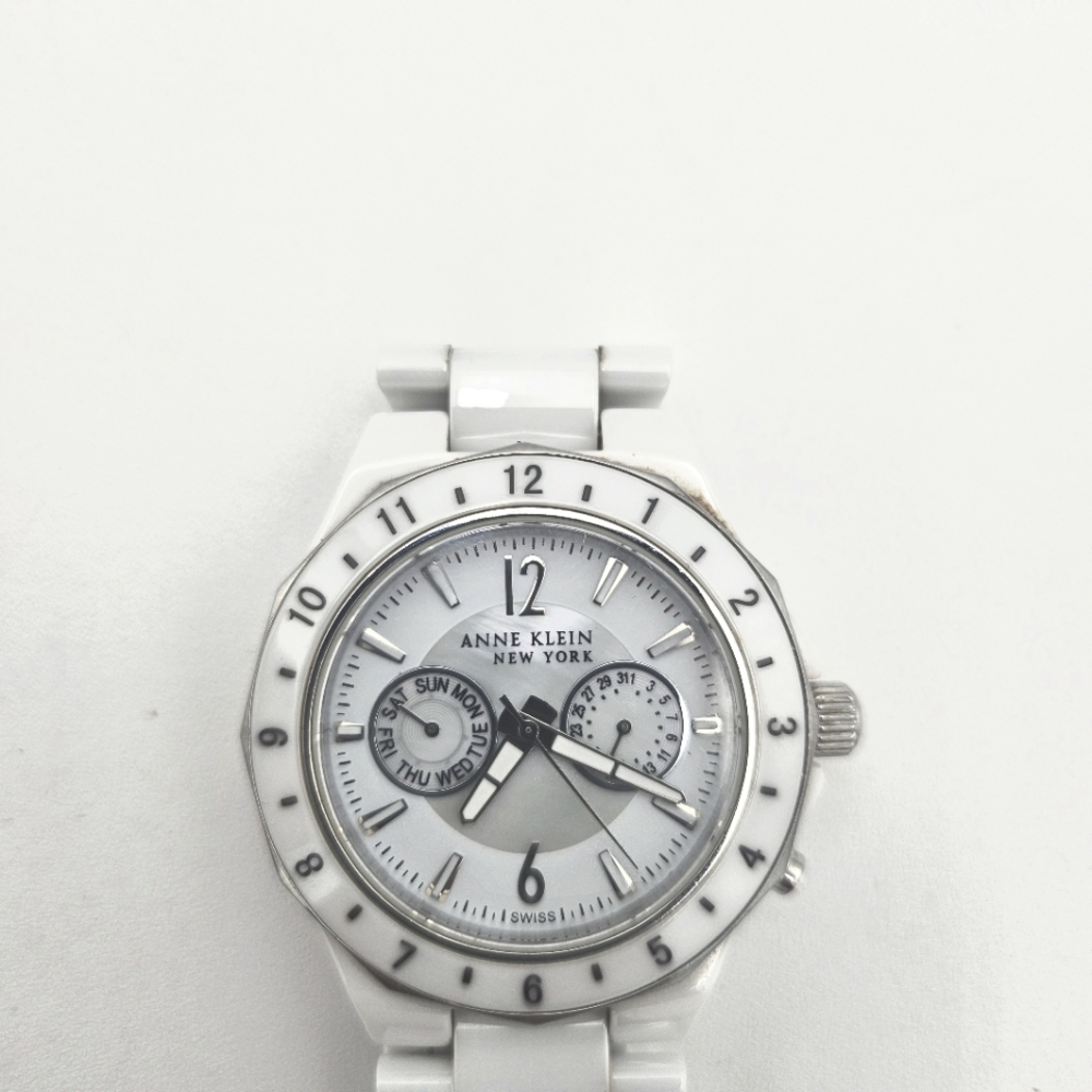 Anne Klein 12/1979WMWB Day/Date  Mother of Pearl Dial Ceramic Women's Watch